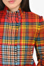 Akris Punto Red Multicolour Plaid Fringe Jacket Size 4 US