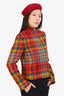 Akris Punto Red Multicolour Plaid Fringe Jacket Size 4 US
