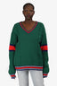 Gucci Green Wool Cable Knit V-Neck Stripe Detailed Sweater Size M