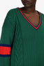 Gucci Green Wool Cable Knit V-Neck Stripe Detailed Sweater Size M