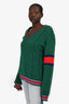 Gucci Green Wool Cable Knit V-Neck Stripe Detailed Sweater Size M