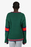 Gucci Green Wool Cable Knit V-Neck Stripe Detailed Sweater Size M