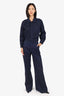 Dissel Navy Denim Cropped Jacket With Wide Leg Trousers Set Size S