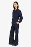 Dissel Navy Denim Cropped Jacket With Wide Leg Trousers Set Size S