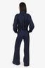 Dissel Navy Denim Cropped Jacket With Wide Leg Trousers Set Size S