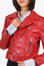 Saint Laurent Red Leather Biker Jacket Size 40