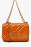 Versace Orange Quilted Patent Leather Medusa Medium Shoulder Bag