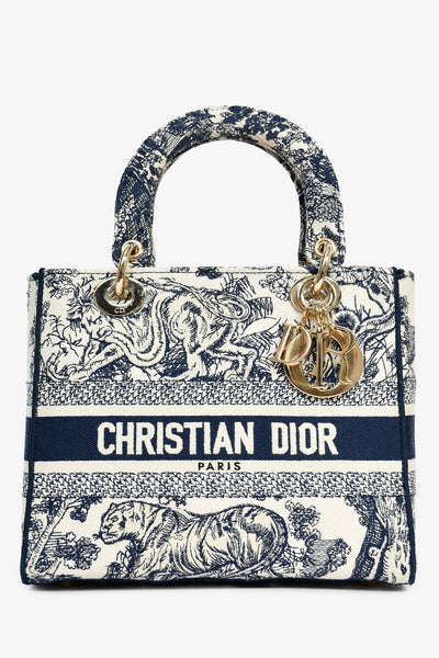Christian Dior 2022 Navy/White Jacquard D-Lite Medium Top Handle