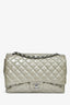 Pre-Loved Chanel™ 2012/13 Grey Patent Quilted Maxi Double Flap Shoulder Bag