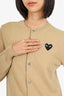 Comme De Garcons Play Biege Wool Heart Patch Cardigan Size L