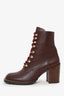 Stuart Weitzman Burgundy Leather Chain Detail Lace Up Boots Size 11