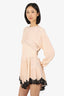 Alessandra Rich Silver/Red Crystal Embellished Mesh Long Sleeve Mini Dress Size 40