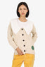 Ganni Beige/White Knit Peter Pan Collar Smiley Face Cardigan Size XXS
