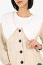 Ganni Beige/White Knit Peter Pan Collar Smiley Face Cardigan Size XXS