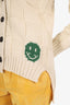 Ganni Beige/White Knit Peter Pan Collar Smiley Face Cardigan Size XXS