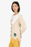 Ganni Beige/White Knit Peter Pan Collar Smiley Face Cardigan Size XXS