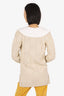 Ganni Beige/White Knit Peter Pan Collar Smiley Face Cardigan Size XXS