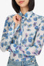 Coperni Blue/Purple Floral Print Long Sleeve Button Up Bodysuit Size S