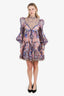 Zimmermann Purple/Orange Printed Silk Long Sleeve Mini Dress Size 1