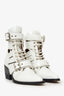 Chloe White Patent Leather Pointed Cut-Out Buckle Detail Block Heel Boots Size 36