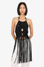 Black Knit Fringe Halter Neck Top Size OS