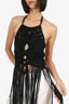 Black Knit Fringe Halter Neck Top Size OS