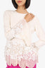 Oscar De la Renta Cream Silk/Lace Pleated Detail Blouse Size 4