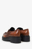 Prada Double Chocolate Brushed Leather Platform Loafer Size 41