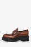 Prada Double Chocolate Brushed Leather Platform Loafer Size 41
