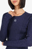 Loewe Navy Giltter Anagram Embroidered Metallic Rib Crewneck Sweater Size S