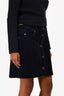 Louis Vuitton Dark Blue Velvet Denim Pattern Buttoned Mini Skirt Size 40