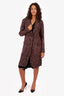 Uma Wang Brown/Red Linen Jacquard Single Breasted Jacket Size M