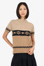 Max Mara Brown/Black Wool/Camel Ribbed Knit Short Sleeve Sweater Size M