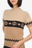 Max Mara Brown/Black Wool/Camel Ribbed Knit Short Sleeve Sweater Size M