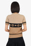 Max Mara Brown/Black Wool/Camel Ribbed Knit Short Sleeve Sweater Size M
