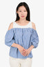 Max Mara Blue/White Stripe 3/4 Length Sleeve Off Shoulder Top Size S