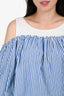 Max Mara Blue/White Stripe 3/4 Length Sleeve Off Shoulder Top Size S