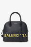 Balenciaga Black/Yellow Leather Logo Ville Leather Top Handle Bag with Strap