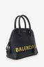 Balenciaga Black/Yellow Leather Logo Ville Leather Top Handle Bag with Strap