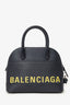 Balenciaga Black/Yellow Leather Logo Ville Leather Top Handle Bag with Strap