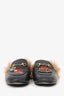 Gucci Black Leather Crystal Embellished Fur Princeton Slip-On Loafers Size 37