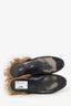 Gucci Black Leather Crystal Embellished Fur Princeton Slip-On Loafers Size 37
