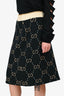 Gucci Black/Gold Wool GG Logo Midi Skirt Size M