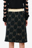 Gucci Black/Gold Wool GG Logo Midi Skirt Size M