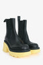 Bottega Veneta Black Leather Chelsea Yellow Heeled Lug Boots Size 37