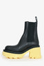 Bottega Veneta Black Leather Chelsea Yellow Heeled Lug Boots Size 37