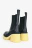 Bottega Veneta Black Leather Chelsea Yellow Heeled Lug Boots Size 37
