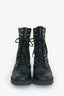 Fendi Black/Taupe Leather/Fabric Zucca Print Combat Boots Size 39.5