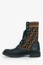 Fendi Black/Taupe Leather/Fabric Zucca Print Combat Boots Size 39.5