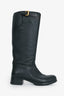 Prada Black Grain Leather Buckled Riding Boot Size 37.5